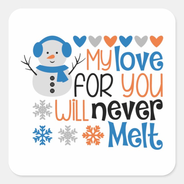 Love Winter Snowman Hearts Snow Wintry Square Stic Sticker (Front)