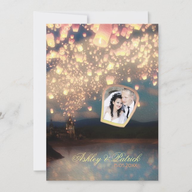 Love Wish Lanterns Add Your Photo Wedding Invite (Front)