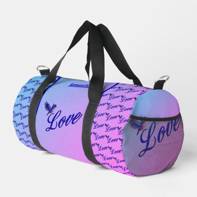 Love With A Bluebird Personalised Duffle Bag (Right Corner)
