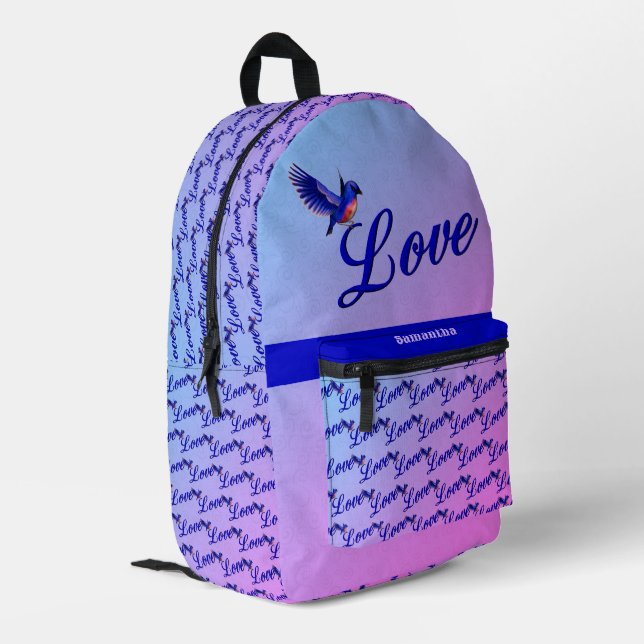 Love With A Bluebird Personalised Printed Backpack (Back Corner Left)