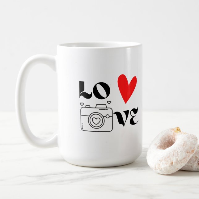 Love with a Camera on a  Coffee Mug (With Donut)