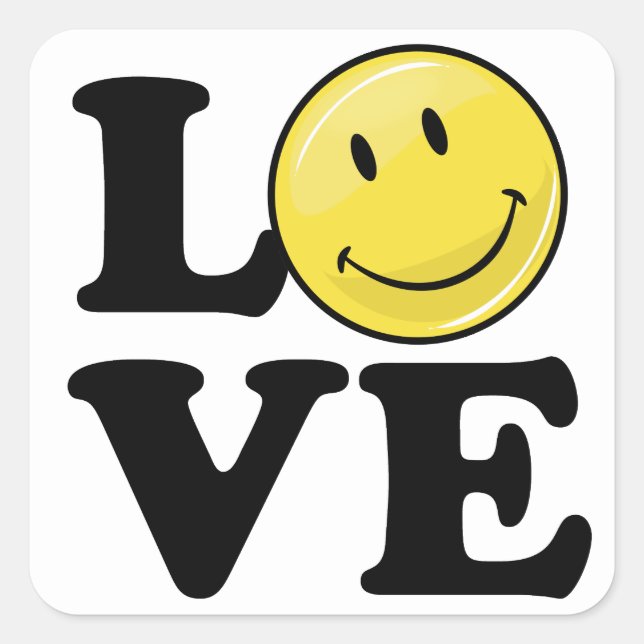 Love With A Smile | Classic Happy Face Square Sticker (Front)