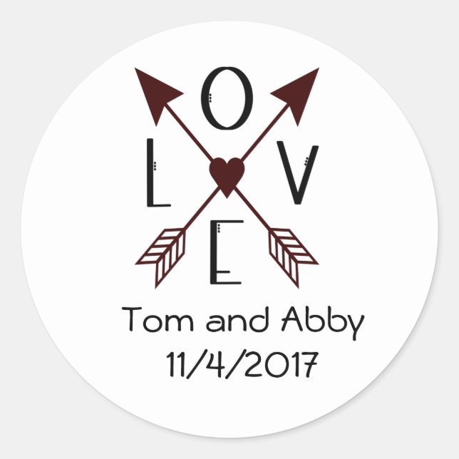 Love with Arrows Red and Black Classic Round Sticker (Front)