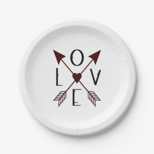 Love with Arrows Wedding Engagement Valentines Day Paper Plate
