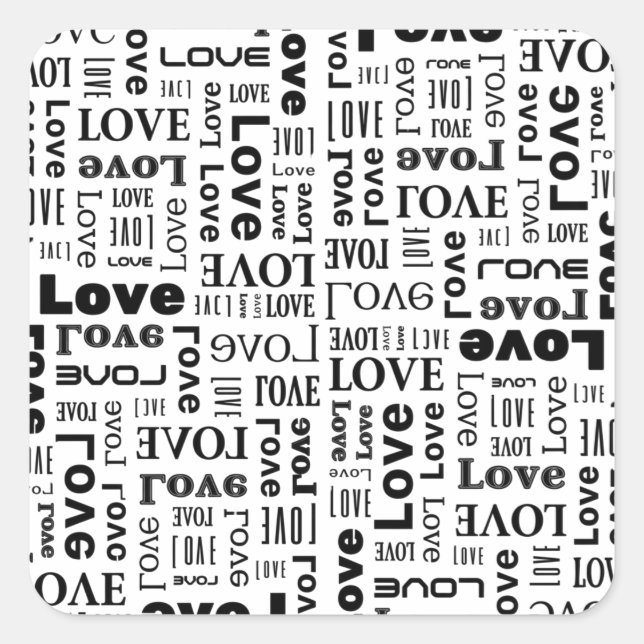 Love with black letters and white backgrond square sticker (Front)