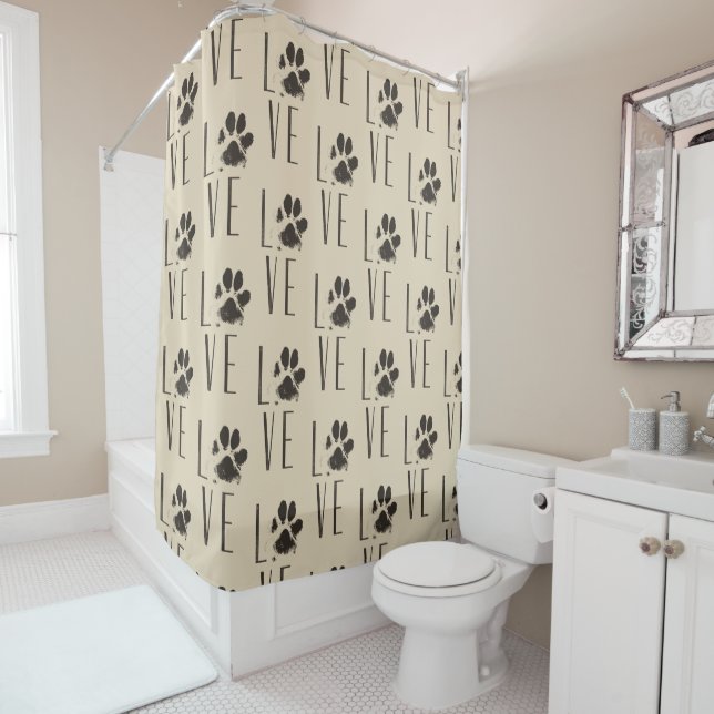Love with  Brown Grunge Pet Paw Print Pattern Shower Curtain (In Situ)