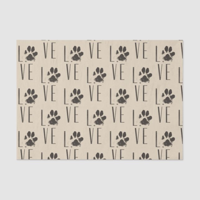 Love with  Brown Grunge Pet Paw Print Pattern Tissue Paper (Front)