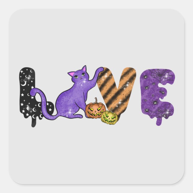 Love with Cute Cat for Halloween Square Sticker (Front)