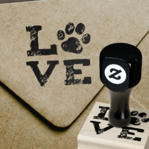 LOVE with Dog Paw Print Rubber Stamp