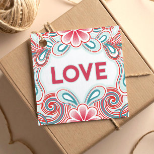 Love with flowers and swirls favour tags