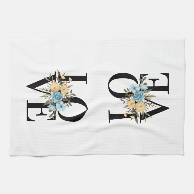 Love With Flowers Design Tea Towel (Horizontal)