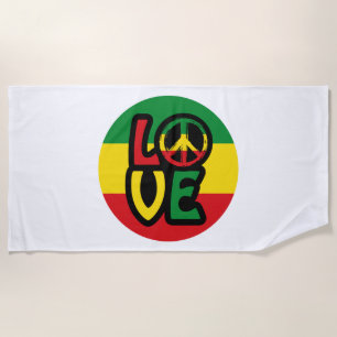 LOVE with peace symbol, reggae style Beach Towel
