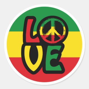 LOVE with peace symbol, reggae style Classic Round Sticker
