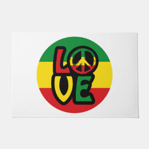 LOVE with peace symbol, reggae style Doormat