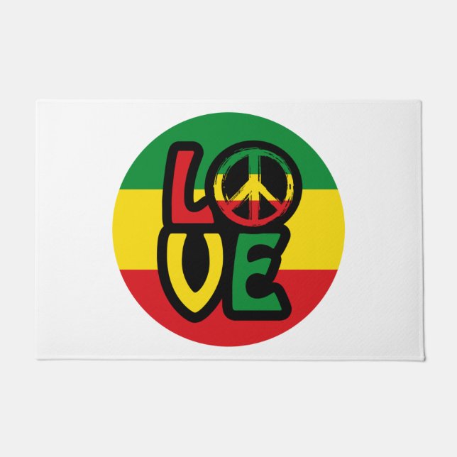 LOVE with peace symbol, reggae style Doormat (Front)