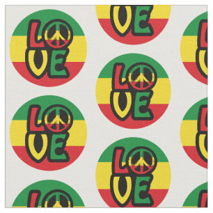 LOVE with peace symbol, reggae style Fabric