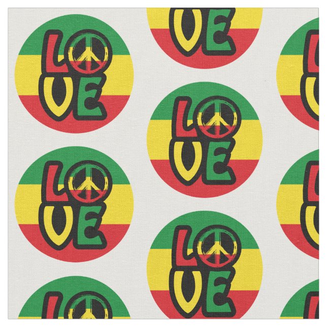 LOVE with peace symbol, reggae style Fabric (Close Up)