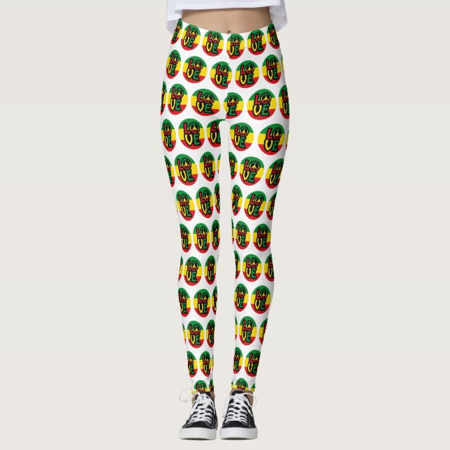 LOVE with peace symbol, reggae style Leggings (Front)
