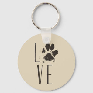 Love with Pet Paw Print Brown Grunge Typography Key Ring