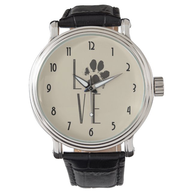 Love with Pet Paw Print Brown Grunge Typography Watch (Front)