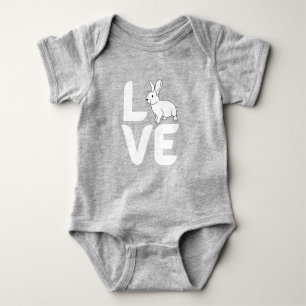 Love with Rabbit for 0- White Design Baby Bodysuit