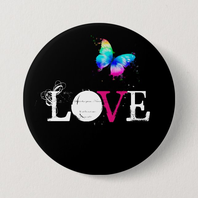 Love with rainbow butterfly 7.5 cm round badge (Front)