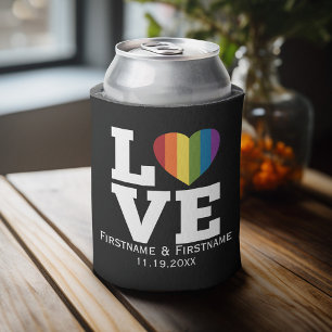 Love with Rainbow Heart Wedding Names Dates Can Cooler