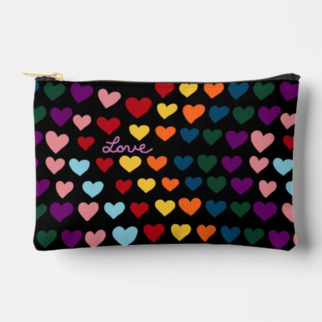 Love With Rainbow of Hearts Accessory Pouch (Front)