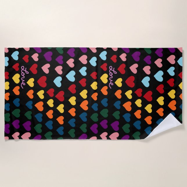 Love With Rainbow of Hearts Beach Towel (Front)