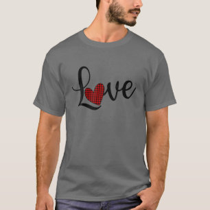 Love With Red Plaid Heart In Place "O" Cute Valent T-Shirt