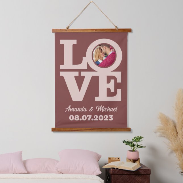LOVE with YOUR PHOTO & TEXT custom Hanging Tapestry (Bedroom)