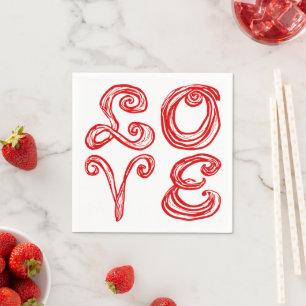 LOVE Word Art Fabric Font Red Letters  Napkin