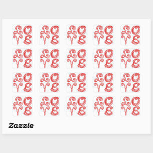 LOVE Word Art Fabric Font Red Letters  Square Sticker