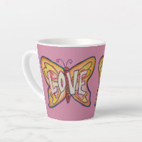 Love Word Art Pink Butterfly Wing Cup Latte Mug