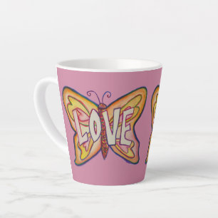 Love Word Art Pink Butterfly Wing Cup Latte Mug