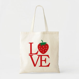 Love Word Art Strawberry Red Valentine's Tote Bag