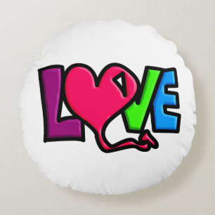 Love Word Art Typography Round Cushion