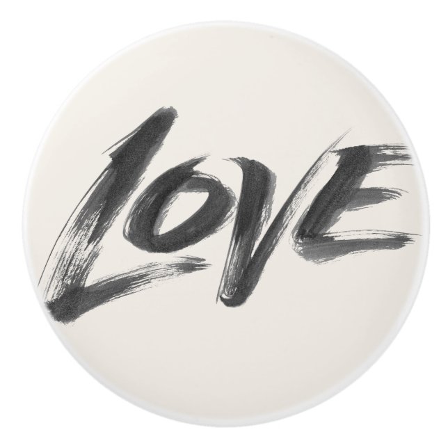 LOVE Word Calligraphy Brush Lettering Elegant  Ceramic Knob (Front)