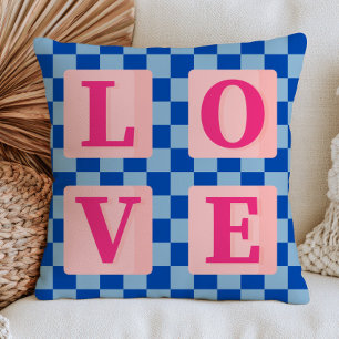 LOVE Word on Chequered Pattern Dopamine Aesthetic Cushion