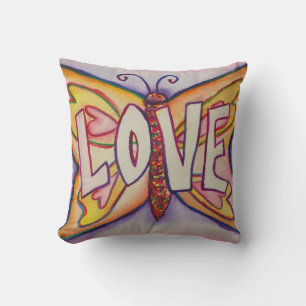 Love Word Pink Butterfly Art Custom Throw Pillows