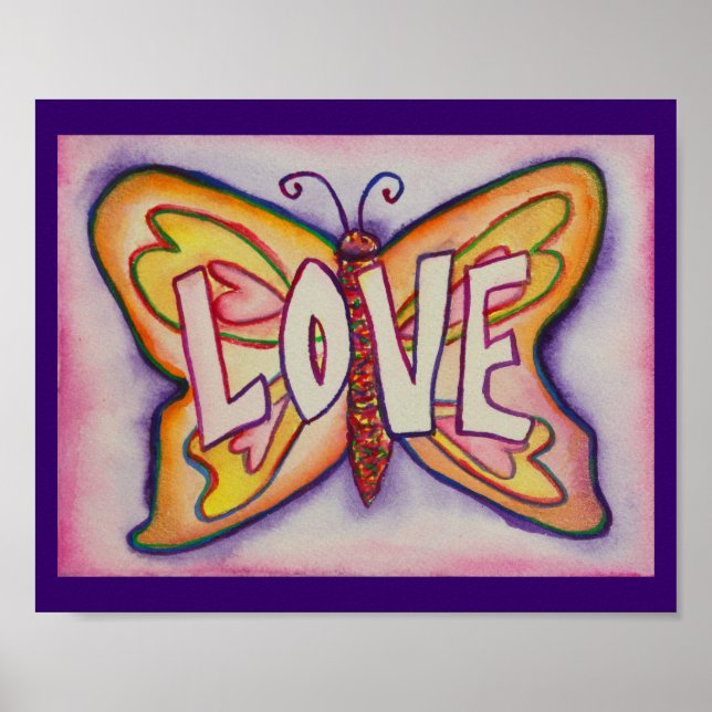 Love Word Pink Butterfly Artwork Poster Prints (Front)
