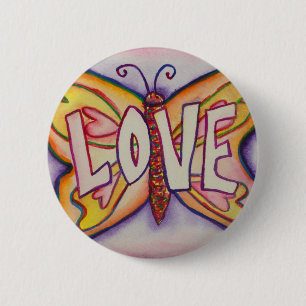 Love Word Pink Butterfly Custom Button Pins