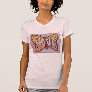 Love Word Pink Butterfly Customised Art T-Shirts