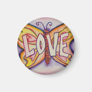 Love Word Pink Butterfly Painting Custom Magnets