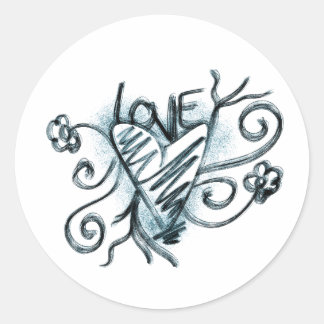 Love word with heart classic round sticker