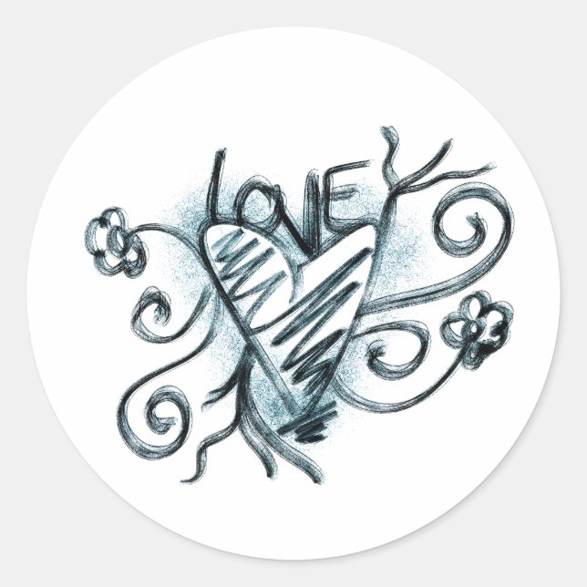 Love word with heart classic round sticker (Front)
