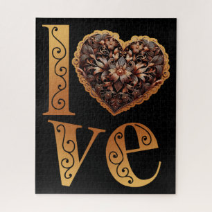 Love word with romantic filigree pink heart jigsaw puzzle