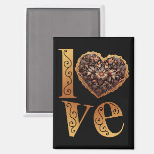 Love word with romantic filigree pink heart magnet