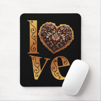 Love word with romantic filigree pink heart mouse pad
