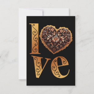 Love word with romantic filigree pink heart thank you card